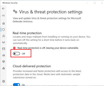 virus protection on off