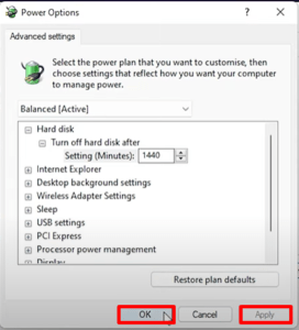 Turn off Hard Disk After Settings